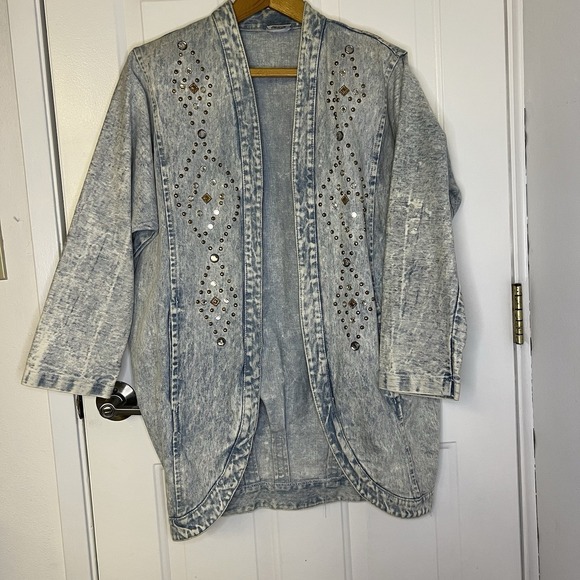 Jackets & Blazers - Vintage RIO Acid Wash Denim Jeweled Jacket With Pleats And Shoulder Pads In Sz S